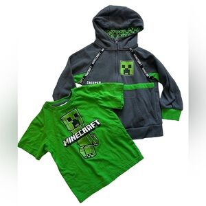 Minecraft Kids Green and Gray Hoodie & T-Shirt Set
